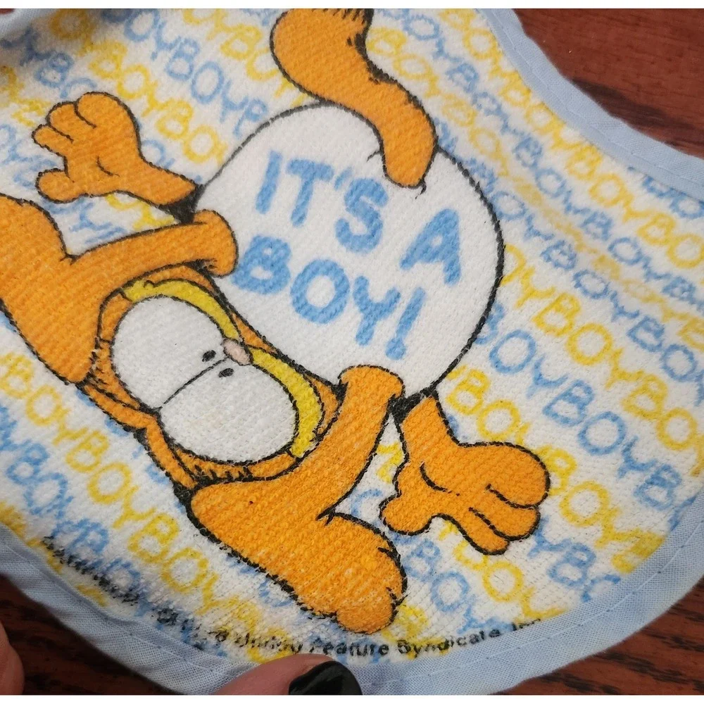 Vintage Garfield‎ Cat Bib With Plastic/Vinyl Backing It's A Boy GUC